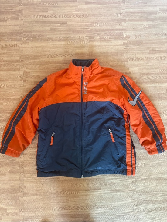 Nike Other - Vintage Nike Reversible Fleece Jacket Big Swoosh Spellout Orange Navy Y2K Youth